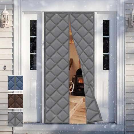 Rideau de protection thermique magnétique pour porte, pose adhésive facile sans perçage, auto-scellant, mains libres,80 x 200 cm, gris (1/4)