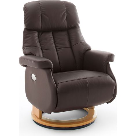 Fauteuil de relaxation électrique en cuir marron et naturel - LUMOS