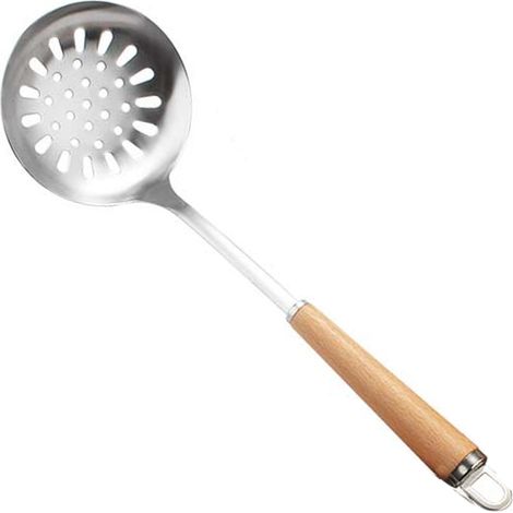 Ecumoire Wok - Acier Inoxydable 304 - Manche En Bois De Hêtre - Pour Friture Et Égouttage - 1 Pièce (1/5)