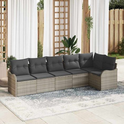 Gartensofa-set mit Speicher 6 pcs Hellgrau Poly-Rattan