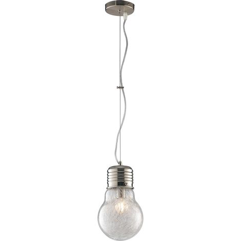 "Sospensione LAMPADINA in alluminio cromato e diffusore in vetro 15 cm."
