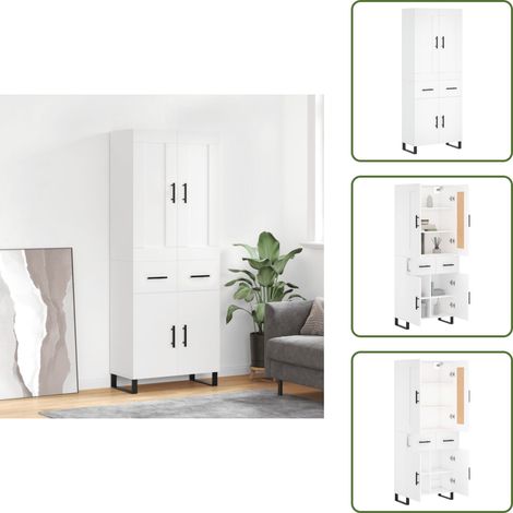 Stauraum - vidaXL Highboard Weiß 69,5x34x180 cm Holzwerkstoff - Wandhalterung (1/5)