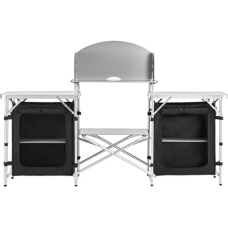Mophorn Cucina da Campeggio Portatile Pieghevole, Mobile con 2 Tavoli Laterali in MDF, Paravento Rimovibile per Fornello, Spazio Portaoggetti e Gambe a X, Mobile per Picnic e Outdoor (1/5)