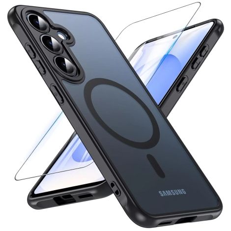 Coque Samsung Galaxy S25 Alogy Matte HybridMag™️ pour MagSafe Noir mat + Verre (1/5)