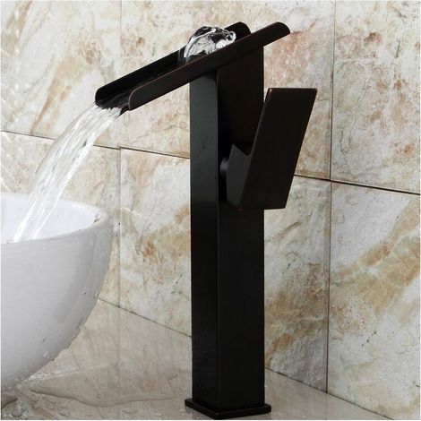 Faucet Waterfall sink mixer bathroom basin a small fountain matte black copper (1/4)