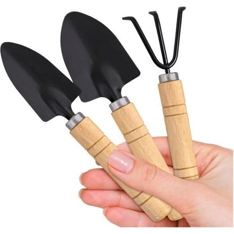 Miniature Wooden Gardening Tools, 3-Piece Mini Garden Tool Set