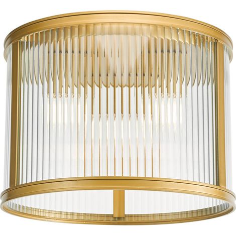 Dar Bianka Plafonnier Bianka à 3 lumières, bronze satiné et verre côtelé (1/5)