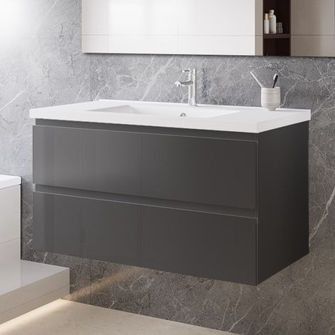 Biubiubath Wall Hung 1200mm Bathroom Vanity Units with Basin Gloss Grey