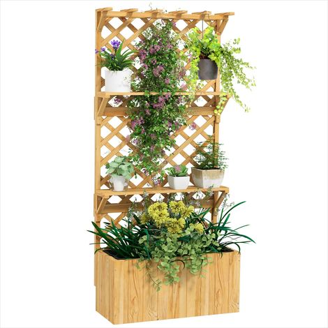 Porte-plantes Jardinière en bois avec treillis 177 cm support (1/5)