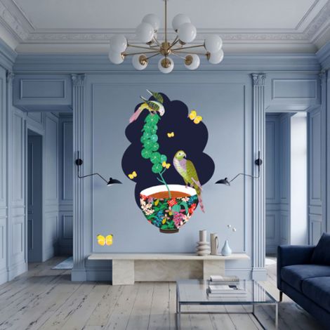 Décor papier peint préencollé Cenaryo, Bol aux oiseaux, par Jiliane Chaminade (1/4)