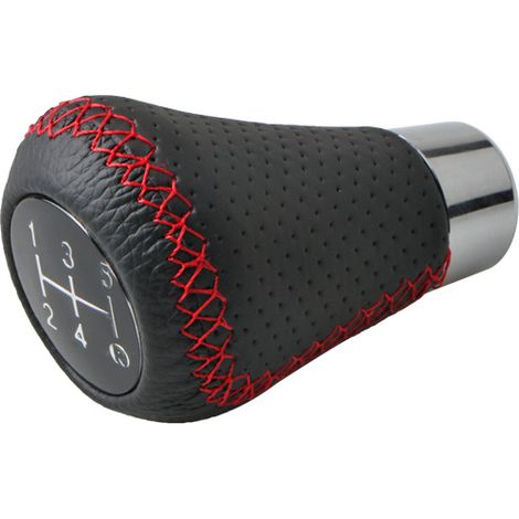 BEBUSINGOTO Perilla de cambio de marchas manual universal de 5 velocidades con puntada roja y cuero. (1/2)