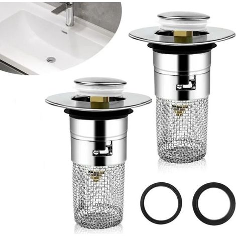 Bonde de lavabo 2pcs – Filtre amovible 33-40mm – Acier inoxydable – Design pop-up pour salle de bain et cuisine (1/5)
