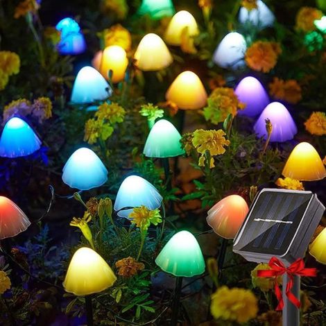 1 Guirlande solaire, LED multicolore, forme champignon, décoration jardin, fête Noël Halloween (1/4)