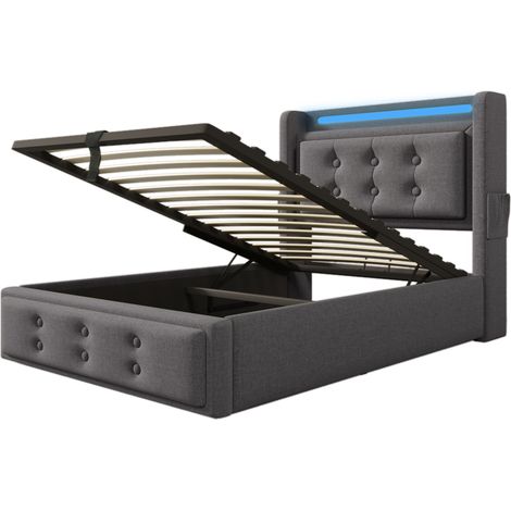 Bett mit Bettkasten 90x200 grau, LED-Kopfteil, USB- und USB-C-Anschluss, MODENUIT (1/5)