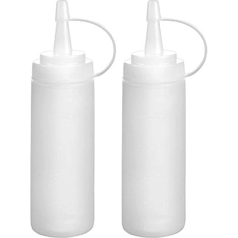 250-ml-Saucenflaschen – 2er-Pack – Robustes Plastik – Auslaufsicherer Verschluss – Für Profi- und Hobbyküche – Weiß, 19 x 5 cm (1/3)
