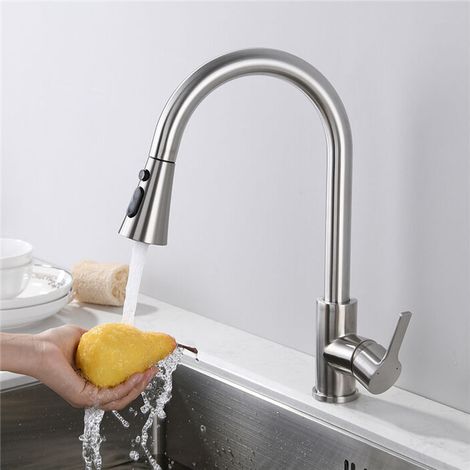 Robinet Cuisine avec Douchette 3 Fonctions Mitigeur Cuisine Brossé en Inox Mitigeur évier Rotatif 360° Robinetterie Cuisine (1/4)