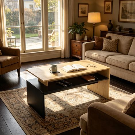 Table basse contemporaine avec rangement intégré, étagère pratique, design épuré, meuble salon moderne, finition bois, idéal petit espace (1/4)