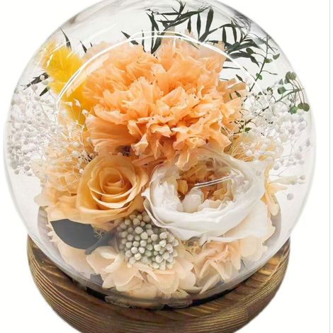 Caja de regalo con flores preservadas: cúpula de cristal esférica con tira de LED integrada un regalo práctico para cumpleaños y San Valentín. Modelo 10.