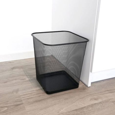 Poubelle Bureau 18L - Corbeille Papier Maille Métal - Design Carré Noir - Résistante Rouille SOLUTION POUR DESINCRUSTATION (1/5)