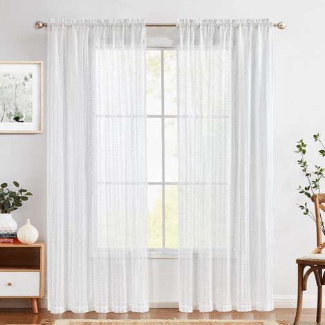 Rideau Voilage Salon Fenetre Draperie Intérieurs Moderne Blanc Feuille 140Lx225Hcm, Draperies Translucides à Passe Tringle, Décoration d'Interieuse Moderne pour Salon Chambre Cuisine Lot de 2 (1/5)