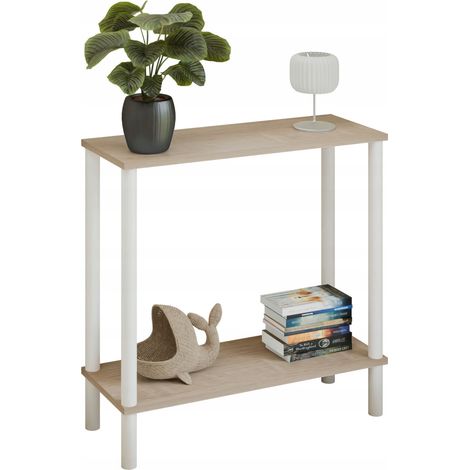 Consola tipo loft con estante de 80x30x80 cm, de metal blanco, para el recibidor. (1/5)