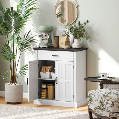Spacious Farmhouse Sideboard with Adjustable Shelves,Drawer,and Two-Tier Cabinet for Versatile Storage Solutions (1/5)