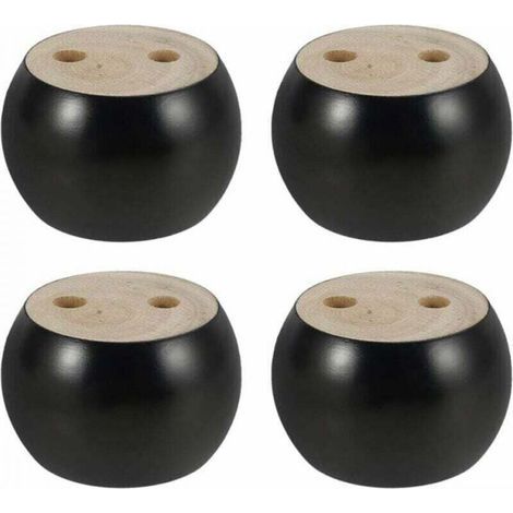 Juego de 4 patas redondas de madera para muebles, de 5 cm de altura, para sofá, cama, sillón, armario, con tornillos y cinta adhesiva (negro). (1/4)
