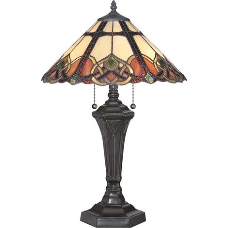 Tischleuchte Schreibtischlampe Beistelllampe Tiffany-Glas Stahl Bronze 2 Flammig (1/5)