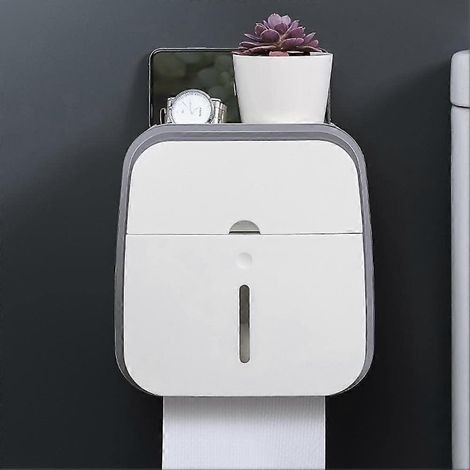 Porte-rouleau de papier toilette mural, en acier inoxydable blanc avec étagère en marbre, accessoire de salle de bain léger et facile à installer. (1/5)