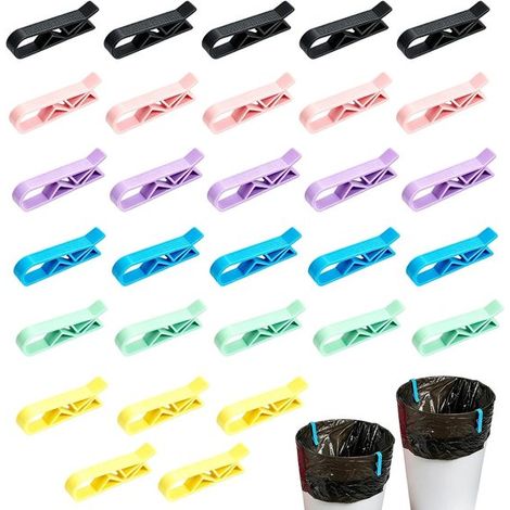 Lot de 30 pinces pour poubelles - Clips pour poubelles - Fixations pour sacs poubelles - Plastique - 6 couleurs différentes - Tri et recyclage des déchets - Pour la cuisine, le bureau et la salle de b (1/5)