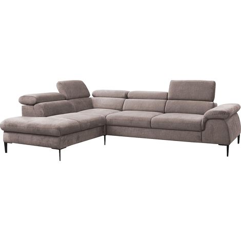 Grand canapé d'angle gauche convertible en velours taupe SEPINA de Pascal Morabito