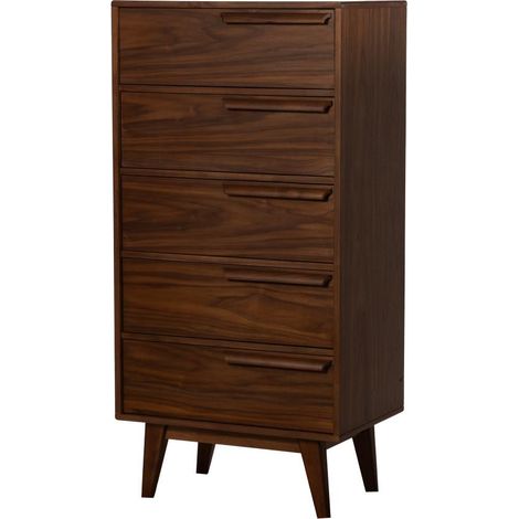 Amadeus - Chiffonnier 5 tiroirs Lotta H124 cm en multiplis noyer (1/3)