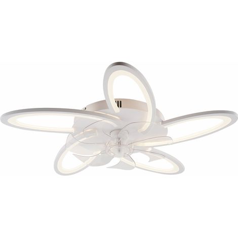 Ventilateur plafonnier fleur 77 cm – 6 vitesses, 5 pales – LED dimmable, télécommande – Blanc – Idéal pour salle à manger, chambre et petit salon (1/5)