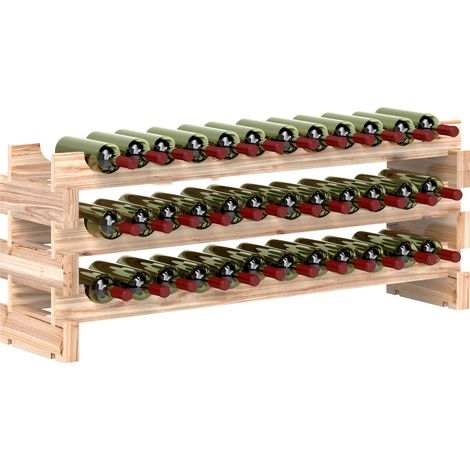 Casier à bouteilles - HOMCOM - 36 bouteilles - 3 niveaux modulable - bois de sapin massif - 114×28×42,5cm - bois naturel