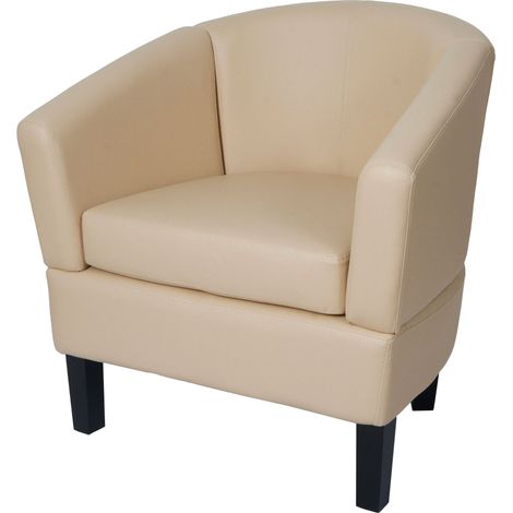 [NON UTILIZZATO] Poltrona lounge HHG-864, poltrona club, sedia cocktail, ecopelle certificata MVG, avorio (1/5)