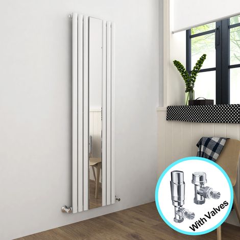 ELEGANT Vertical Mirror Radiator 1800 x 500mm Designer White Oval Column Panel Heating Rad with Chrome Thermostatic Radiator Valves (1/5)