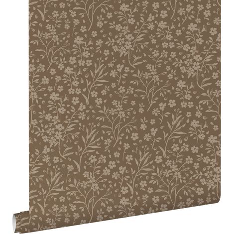 papier peint fleurs marron - ESTAhome