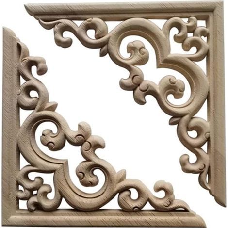 Applique décorative d'angle en bois sculpté, 8 × 8 cm, 4 pièces (1/2)