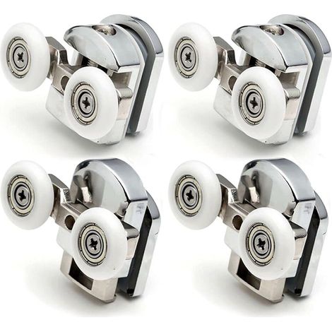 Set of 4 double casters - for sliding shower doors, 2 wheels with 23 mm diameter, zinc alloy for bathroom (1/4)