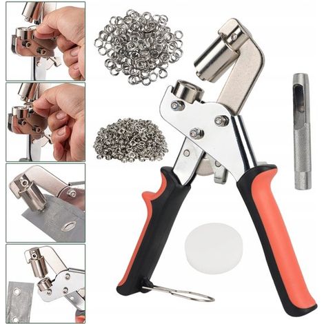 Ösenstanzzange 10 mm Ösenstanze Lochzange Für Segeltuch und Leder Mit 500 Ösen und Einsatz Einhandbedienung und Magnetverschluss Für Zelte und Ga (1/5)
