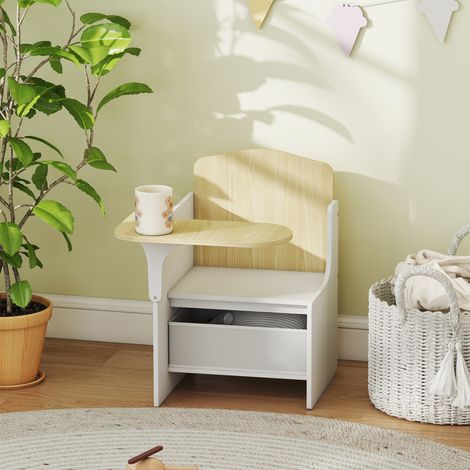 Ensemble bureau et chaise enfant avec coffre de rangement, table d'activités 2-en-1 pour coloriage, lecture et loisirs, blanc (1/5)
