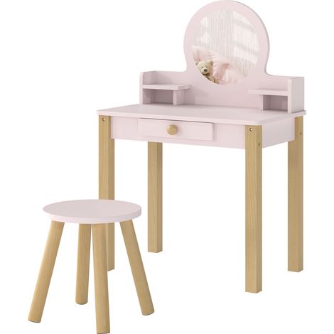AIYAPLAY Set Postazione Trucco Trucco Bambina 3-6 Anni con Sgabello, Rosa (1/5)