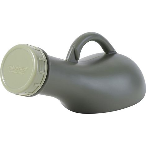 Urinoir portable unisexe (vert armée), avec couvercle et entonnoir, pour lits et tentes de camping, adapté aux enfants, aux adultes et aux personnes âgées. (1/5)
