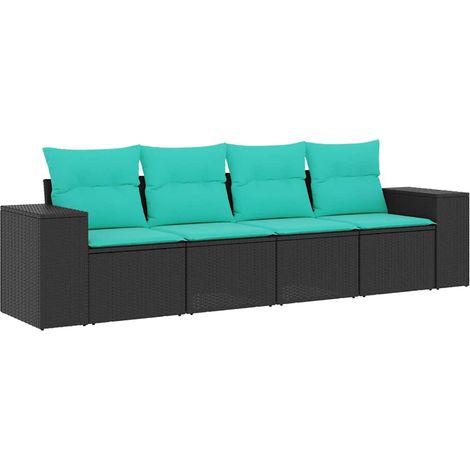 vidaXL Conjunto de sofá de jardín de 4 piezas con cojines, de poliratán negro (1/2)