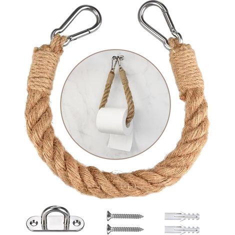 Porte-serviette en Corde de Chanvre Porte Papier Toilette Corde Style Ins Support de Rouleau de Serviette Toilette Vintage avec Vis Accessoire de Rétro Décoration de Salle de Bain et Cuisine
