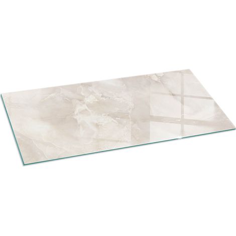 Plaque pare-feu en verre trempé pour cheminée protection du sol contre la chaleur Motif marbre naturel 125x50 cm (1/5)
