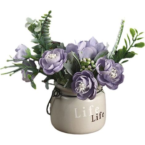 GDHZS- Bouquet de Roses et d'Hortensias Artificiels avec Petit Vase en Céramique - Sans Entretien, Décoration Élégante pour Salon et Chambre (1/5)