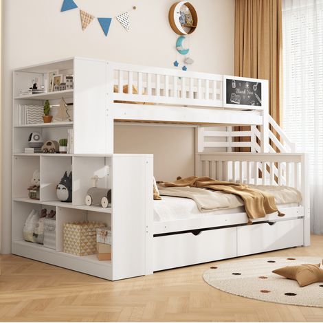 letto contenitore 140x200 con scala e lavagna bianco HAVRYA (1/5)