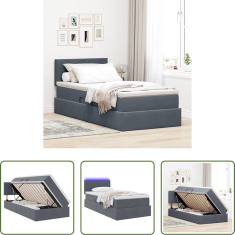 vidaXL Samtbezug - Bett mit Stauraum und LED mit LED Dunkelgrau 100 x 200 cm Samt (1/5)