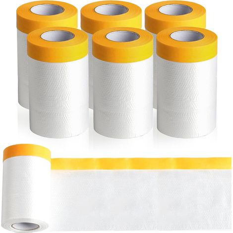 6 Rollen Abdeckfolie Klebeband mit Folie, 55 cm x 20 m Abdeckfolie Malerfolie, Selbstklebende Goldband Masker Tape, Transparent Malerkrepp mit Folie Gewebeklebeband Malerband zum Staubschutz (1/5)